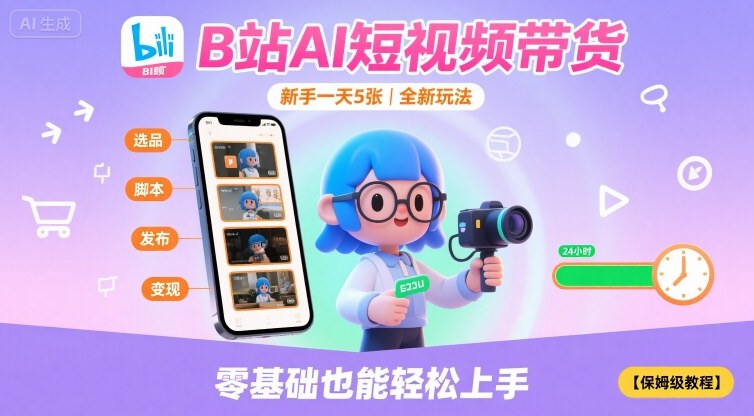 B站AI短视频带货，新手一天5张，全新玩法【保姆级教程】-观棋网创