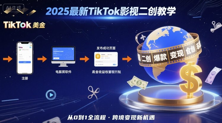 2025年最新TikTok影视二创教学，从注册到发布撸美金全流程，跨境变现新机遇-观棋网创