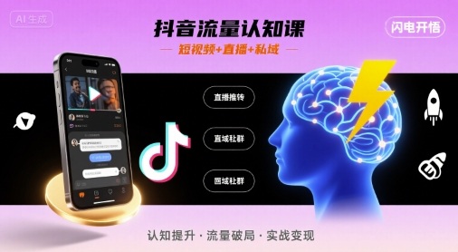 抖音流量认知课，短视频+直播+私域，认知提升，闪电开悟-观棋网创