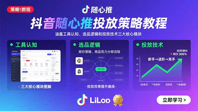 抖音随心推投放策略教程：涵盖工具认知、选品逻辑和投放技术三大核心模块-观棋网创