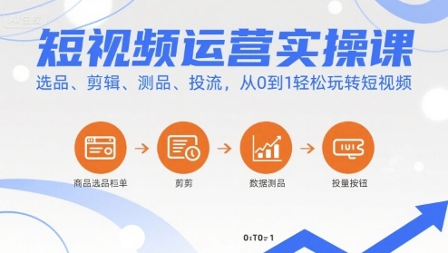短视频运营实操课，选品、剪辑、测品、投流，从0到1轻松玩转短视频-观棋网创