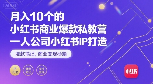 月入10个的小红书商业爆款私教营，一人公司小红书IP打造，爆款笔记，商业变现秘籍-观棋网创