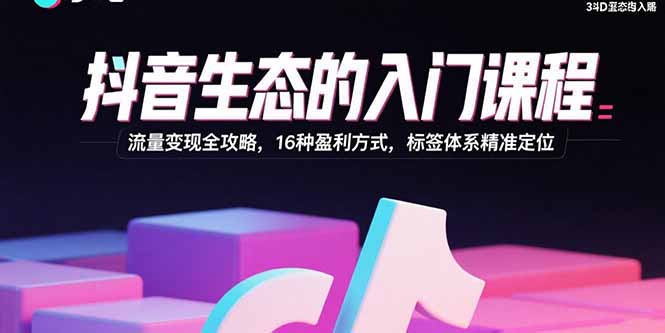 抖音生态的入门课程：流量变现全攻略，16种盈利方式，标签体系精准定位-观棋网创