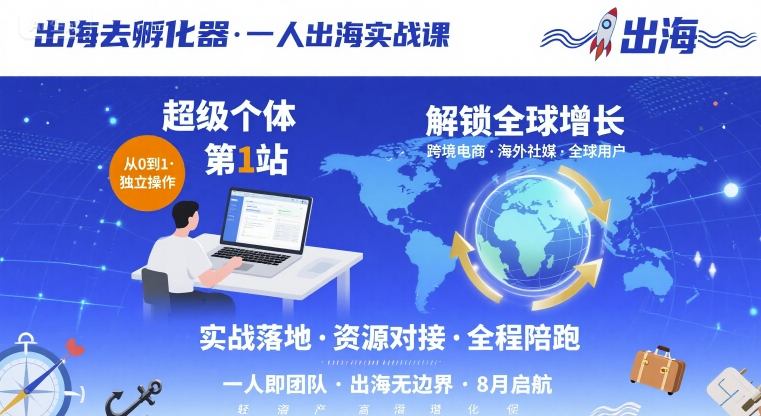 出海去孵化器，一人出海实战课，​超级个体第1站，解锁全球增长-观棋网创