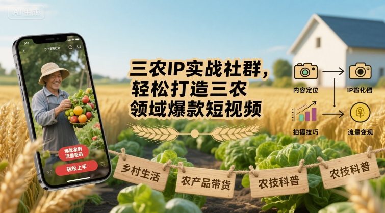 三农IP实战社群，轻松打造三农领域爆款短视频-观棋网创