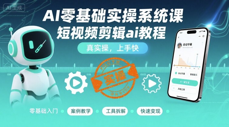 AI零基础实操系统课，短视频剪辑ai教程，真实操，上手快-观棋网创