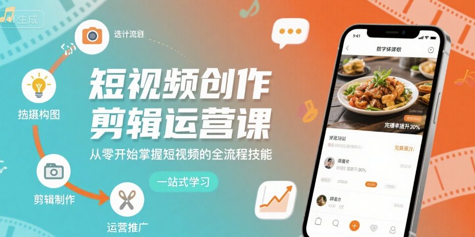短视频创作剪辑运营课，从零开始掌握短视频的全流程技能-观棋网创