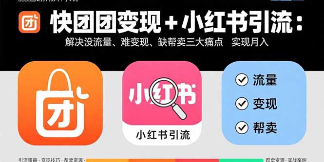 快团团变现+小红书引流：解决没流量、难变现、缺帮卖三大痛点 实现月入3w+-观棋网创