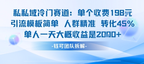 私域冷门赛道单个收费198米引流模板简单人群精准 45%的转化率单人一天大概收益多张-观棋网创