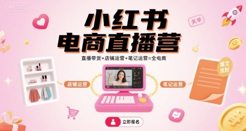 小红书电商直播营，直播带货+店铺运营+笔记运营=全电商-观棋网创