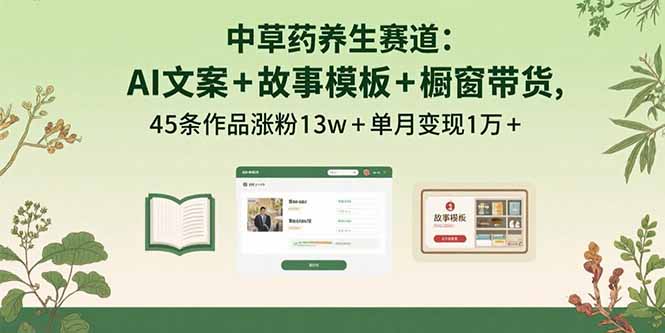 中草药养生赛道：AI文案+故事模板+橱带货，45条作品涨粉13w+单月变现1万+-观棋网创