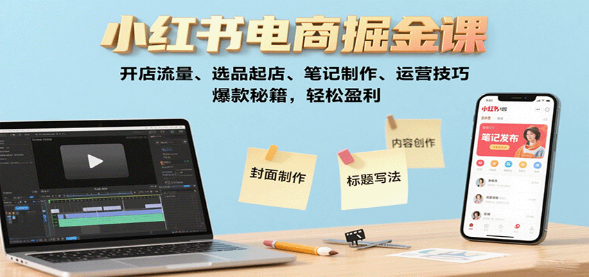 小红书电商掘金课：开店流量、选品起店、笔记制作、运营技巧，爆款秘籍，轻松盈利-观棋网创
