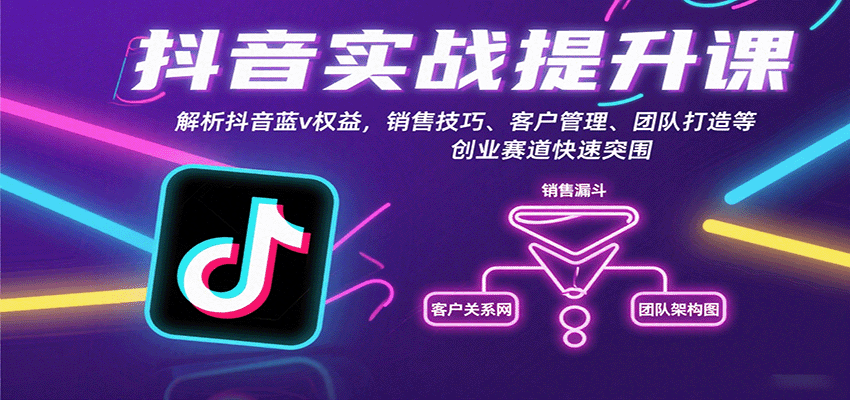 抖音实战提升课：解析抖音蓝v权益，销售技巧、客户管理、团队打造等创业赛道快速突围-观棋网创