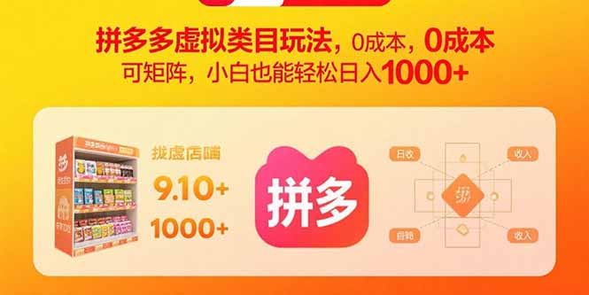 拼多多虚拟类目玩法，0成本，可矩阵，小白也能轻松日入1000+-观棋网创