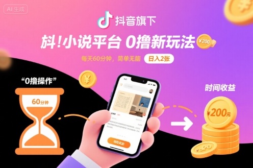 抖音旗下小说平台0撸新玩法，每天挂G60分钟，简单无脑，日入2张【揭秘】-观棋网创