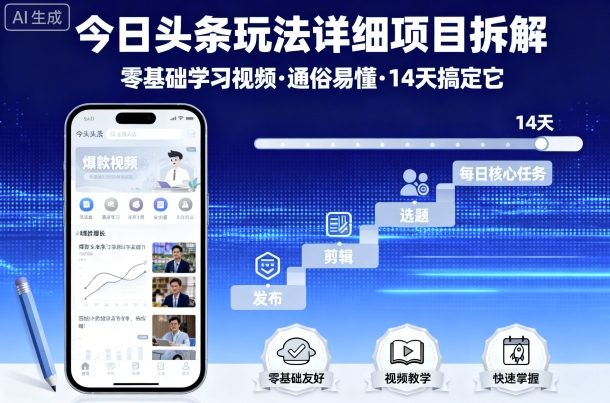 今日头条玩法详细项目拆解，零基础学习视频 通俗易懂 14天搞定它-观棋网创