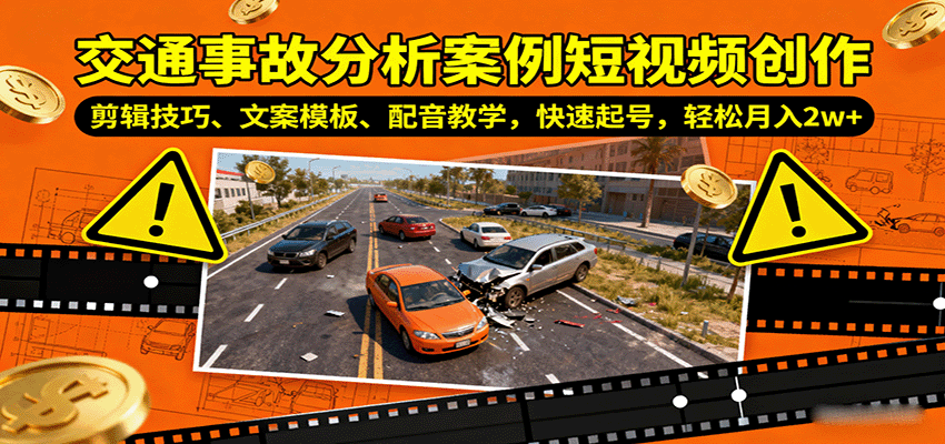 交通事故分析案例短视频创作，剪辑技巧、文案模板、配音教学，快速起号，轻松月入2w+-观棋网创
