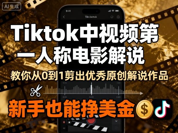 Tiktok中视频第一人称电影解说，教你从0到1剪出一个优秀的原创解说作品，新手也能挣美金-观棋网创
