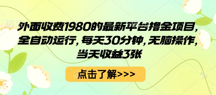 外面收费1980的最新平台撸金项目，全自动运行，每天30分钟，无脑操作，当天收益3张【揭秘】-观棋网创