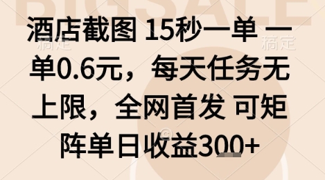 酒店截图项目，15秒一单，一单0.6米，每天任务无上限，全网首发可矩阵单日收益3张+【揭秘】-观棋网创