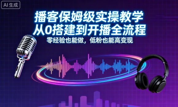 播客保姆级实操教学，从0搭建到开播全流程，零经验也能做，低粉也能高变现-观棋网创