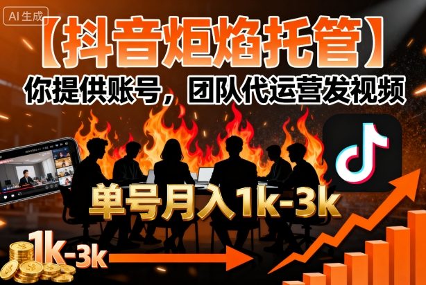 【抖音炬焰托管】你提供账号，团队代运营发视频，单号月入1k+【揭秘】-观棋网创