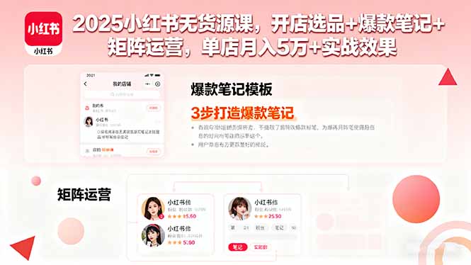 2025小红书无货源课，开店选品+爆款笔记+矩阵运营，单店月入5万+实战效果-观棋网创