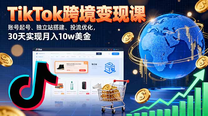 TikTok跨境变现课：账号起号、独立站搭建、投流优化，30天实现月入10w美金-观棋网创