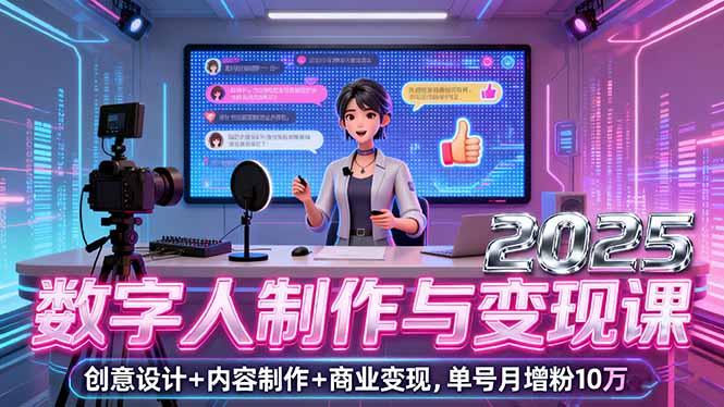 2025数字人制作与变现课，创意设计+内容制作+商业变现，单号月增粉10万+-观棋网创