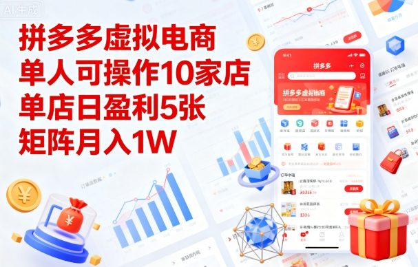 拼多多虚拟电商，单人可操作10家店，单店日盈利5张，矩阵月入1W+【揭秘】-观棋网创