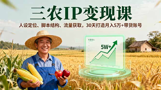 三农IP变现课，人设定位、脚本结构、流量获取，30天打造月入5万+带货账号-观棋网创