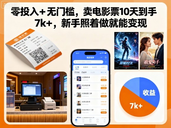 零投入+无门槛，卖电影票10天到手7k+，新手照着做就能变现【揭秘】-观棋网创