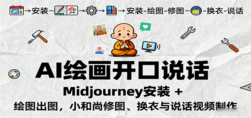 AI绘画开口说话，Midjourney安装 + 绘图出图，小和尚修图、换衣与说话视频制作-观棋网创