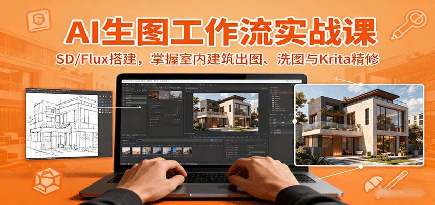 AI生图工作流实战课：SD/Flux搭建，掌握室内建筑出图、洗图与Krita精修-观棋网创