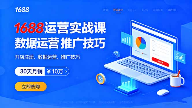 1688运营实战课：开店注册、数据运营、推广技巧，30天月销破10万+-观棋网创