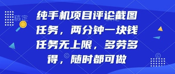 纯手机项目评论截图任务，两分钟一块钱多劳多得，随时随地都能做【揭秘】-观棋网创
