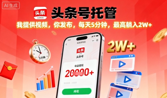【头条号托管】我提供视频，你发布，每天5分钟，最高躺入2W+【揭秘】-观棋网创