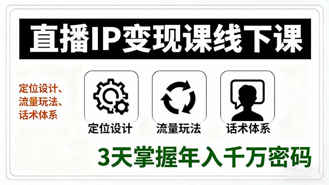 直播IP变现课线下课，定位设计、流量玩法、话术体系，3天掌握年入千万密码-观棋网创