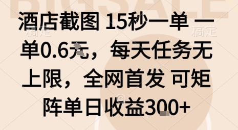 酒店截图15秒一单，一单0.6米，每天任务无上限，全网首发可矩阵单日收益3张【揭秘】-观棋网创