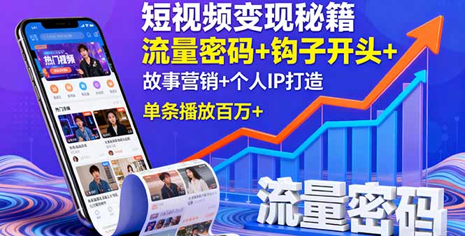 短视频变现秘籍，流量密码+钩子开头+故事营销+个人IP打造，单条播放百万+-观棋网创