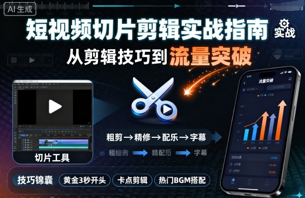 短视频切片剪辑实战指南，从剪辑技巧到流量突破-观棋网创