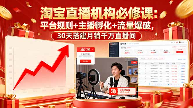 淘宝直播机构必修课：平台规则/主播孵化/流量爆破,30天搭建月销千万直播间-观棋网创