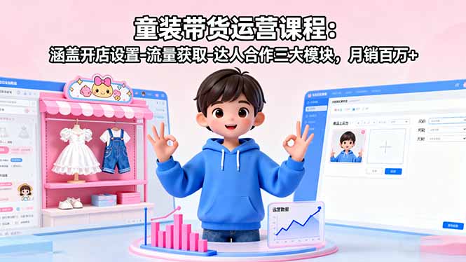 童装带货运营课程：涵盖开店设置-流量获取-达人合作三大模块，月销百万+-观棋网创
