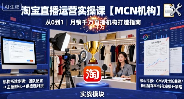 淘宝直播运营实操课【MCN机构】，从0到1做一家月销千W的直播机构-观棋网创