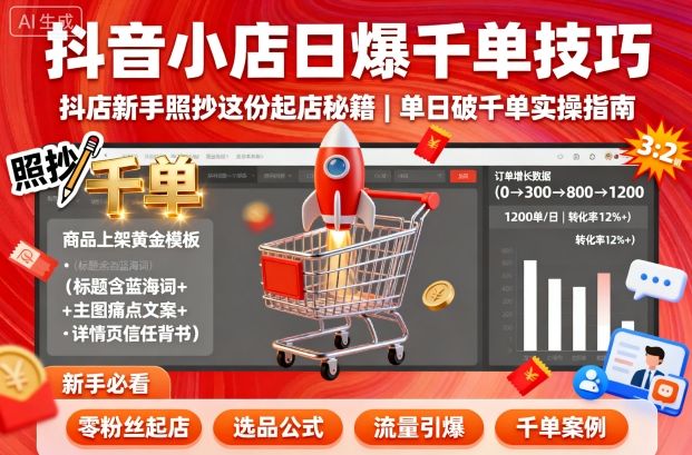 抖音小店日爆千单技巧，抖店新手照抄这份起店秘籍，单日破千单-观棋网创