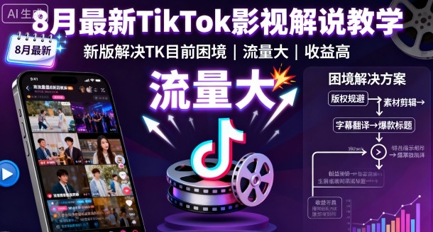 8月最新TikTok影视解说教学，新版解决TK目前困境，流量大，收益高-观棋网创