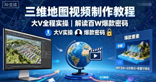 三维地图视频制作教程，大V全程实操，解读百W爆款密码-观棋网创