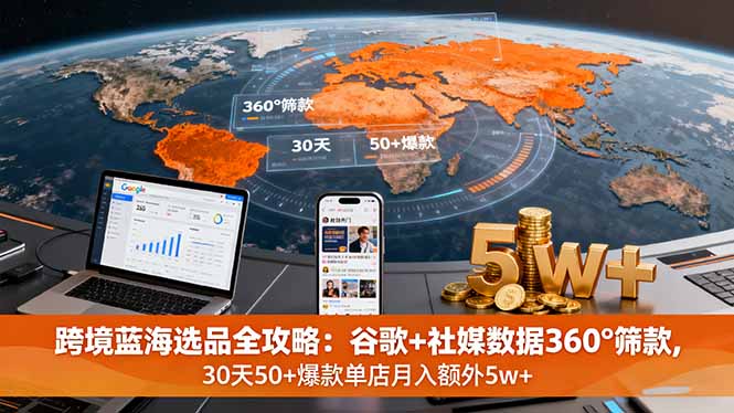跨境蓝海选品全攻略：谷歌+社媒数据360°筛款,30天50+爆款单店月入额外5w+-观棋网创