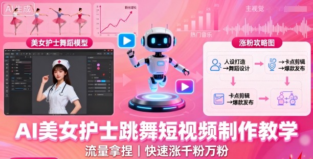 AI美女护士跳舞短视频制作教学，流量拿捏，快速涨千粉万粉【提示词+视频教程】-观棋网创