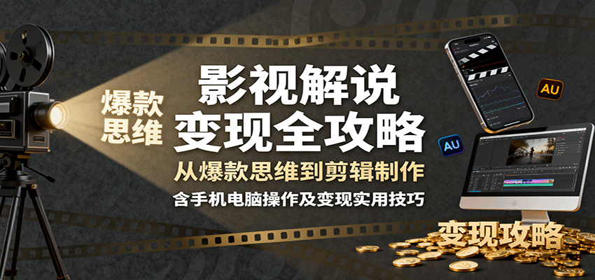 影视解说变现全攻略：从爆款思维到剪辑制作，含手机电脑操作及变现实用技巧-观棋网创